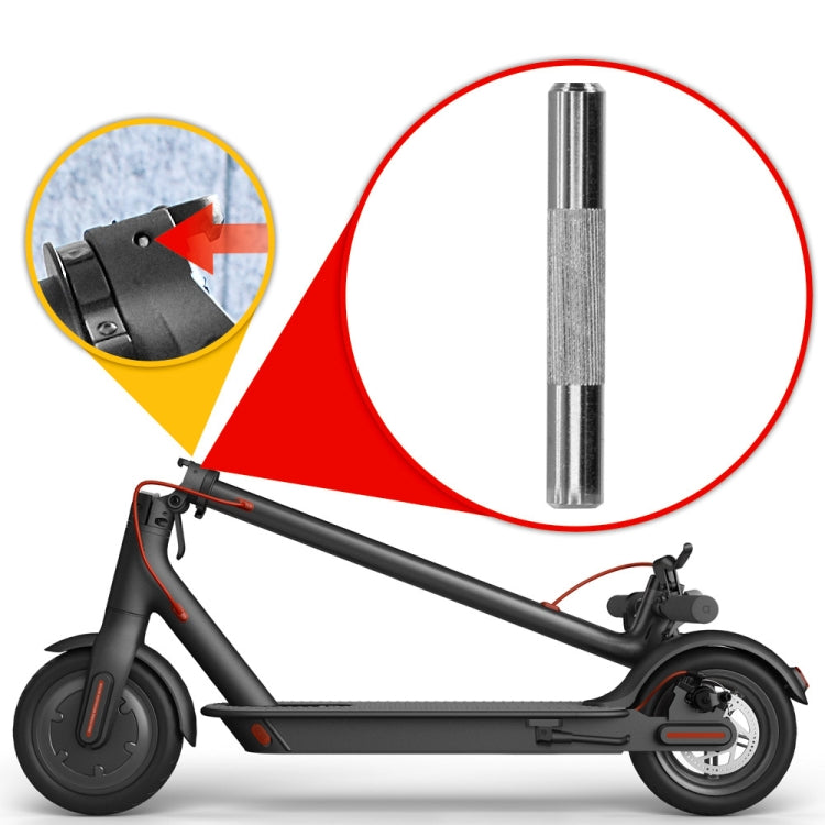 Metal latch hook pin shown with scooter inset, textured center and silver ends