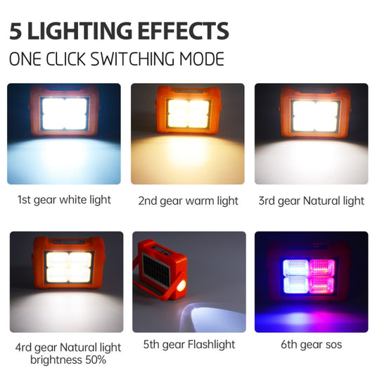 Multi-mode LED work light showing different brightness and color settings