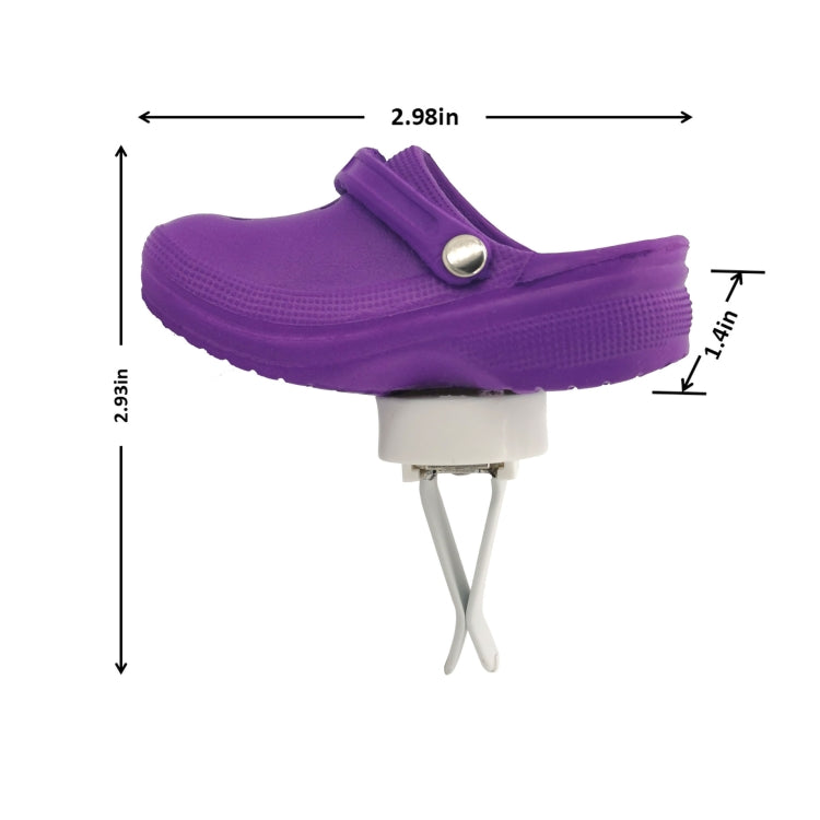 Purple shoe-shaped car air vent ornament with silver button and clip