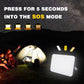 Rechargeable LED camping light showing bright square panel in SOS mode