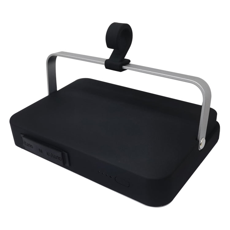 Portable LED camping light front view with carry handle and dark control panel