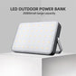 Portable LED camping light with lit white panel and black folding bracket, compact design