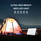 Portable LED camping light with illuminated square panel on foldable stand