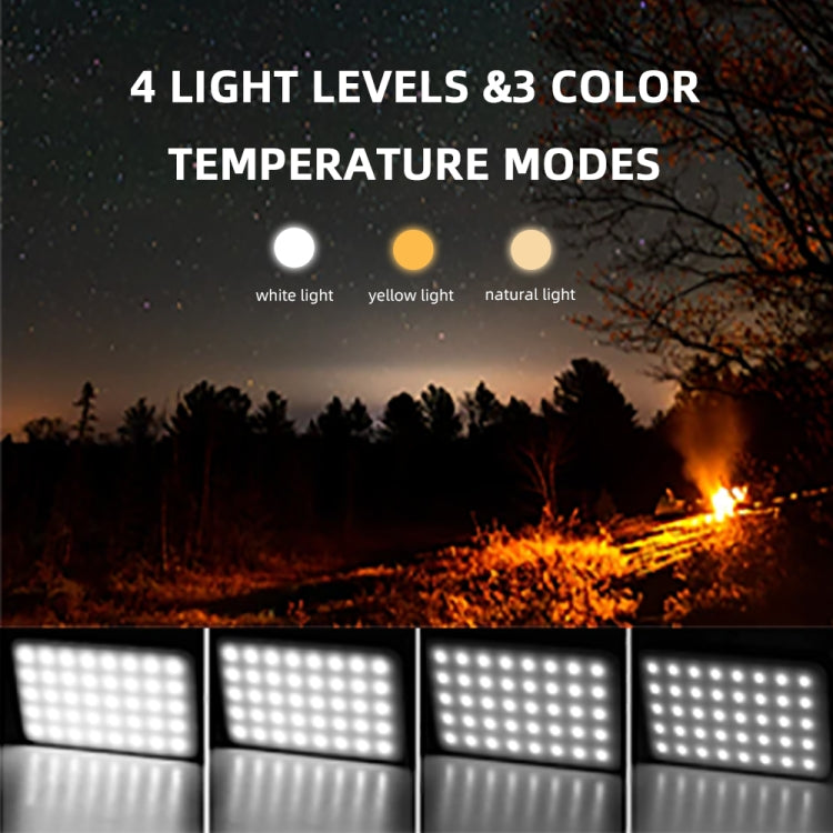 Portable LED camping light showing multiple light levels and color temperature modes
