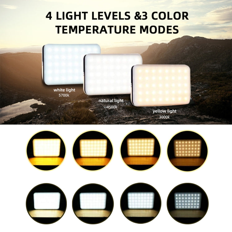 Portable LED camping light with white and warm lighting settings displayed