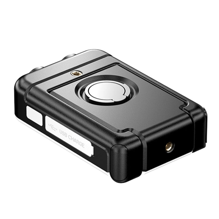 USB rechargeable flashlight body with circular control dial, black casing and USB port