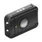 Black rechargeable camping light with front ring dial and side lens openings