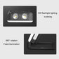 Compact flashlight with twin front lights, 360° rotation base, black body
