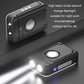 Black flashlight/tent light with top buttons and glowing beam from front lens