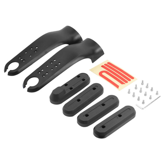 Black front fork protection cover set with reflective strips and mounting hardware