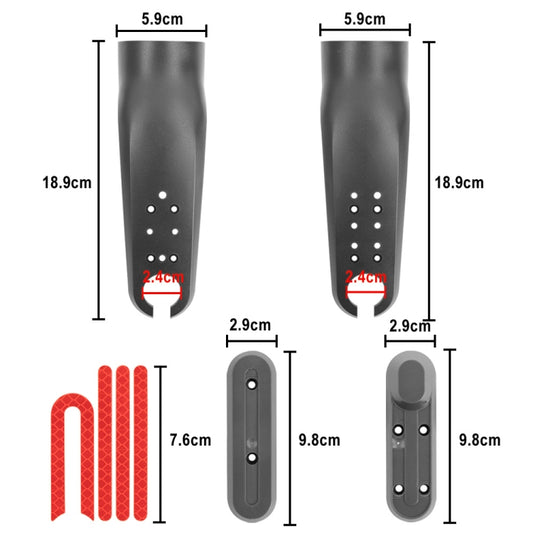 Front fork protection cover dimensions for mounting holes, size diagram (dark gray)