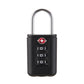 Black TSA-style luggage combination padlock with 3-digit dial and steel shackle