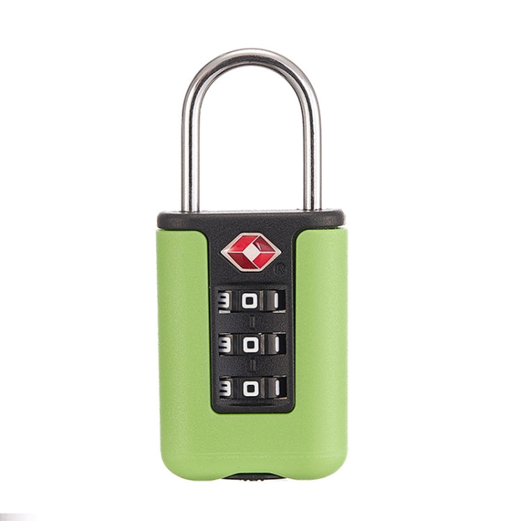 Light green TSA-style luggage combination padlock with 3-digit dial and steel shackle