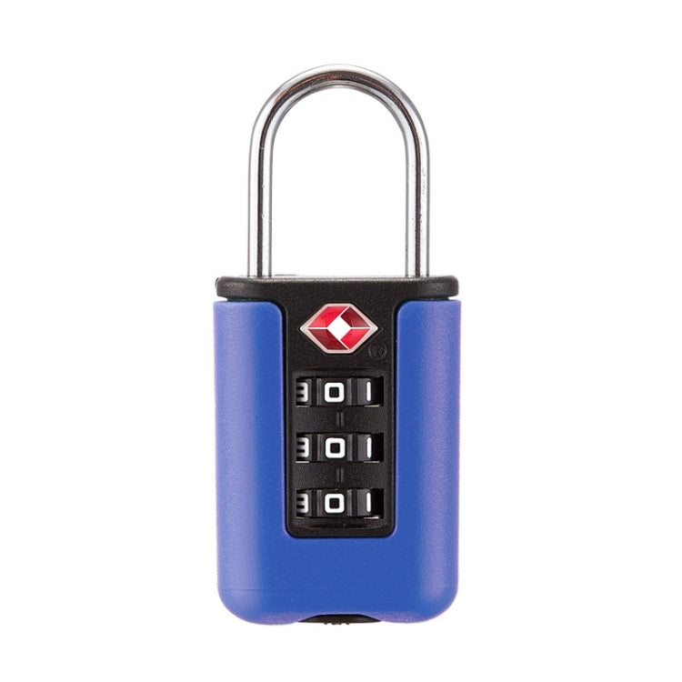 Purple-blue TSA-style luggage combination padlock with 3-digit dial and steel shackle
