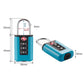 Lake-blue TSA-style luggage combination padlock with size dimensions diagram