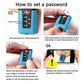 Blue mini combination padlock with numeric dial and reset button, shown in use steps