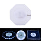 Octagonal transparent LED acrylic coaster with white light, on/off button and slim crystal base.