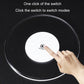 Round transparent LED acrylic coaster with white light, fingertip on on/off switch.