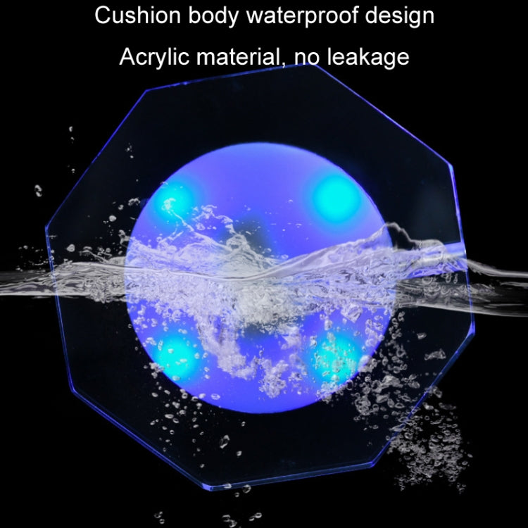 LED light-up acrylic coaster, octagonal shape, blue light with water splash effect