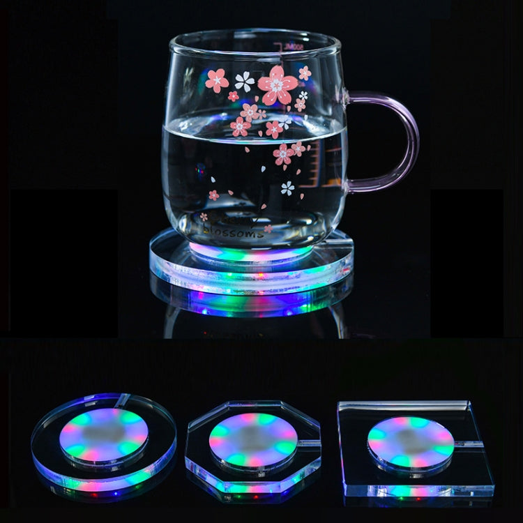 LED light-up acrylic coaster with mug on top, multicolor ring LED glow
