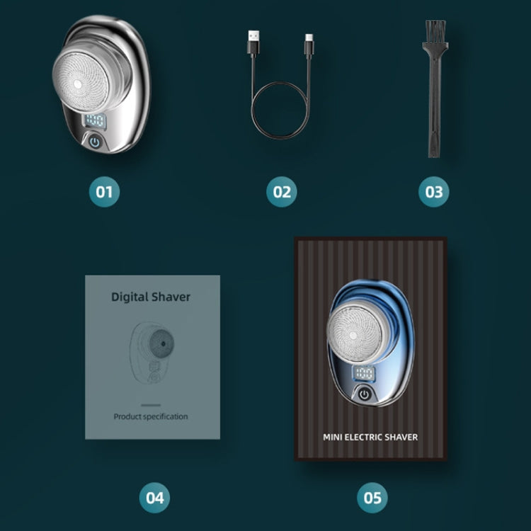 Mini electric shaver kit with charging cable and compact shaver components