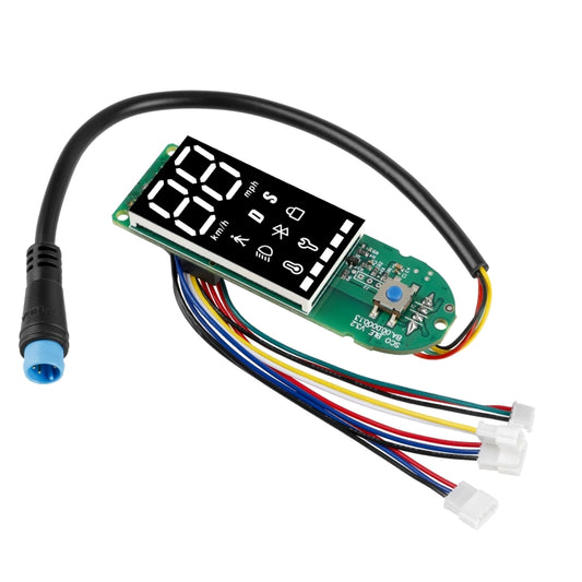 Electronic scooter speed display circuit board with attached wire harness