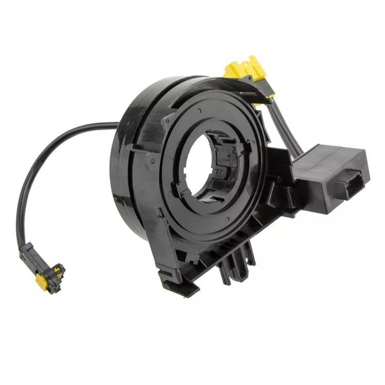 Black clock spring coil assembly with circular housing and yellow connector plugs