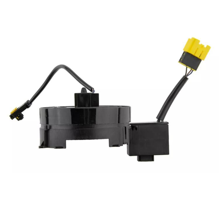 Black clock spring coil with two cable harnesses and yellow connector modules
