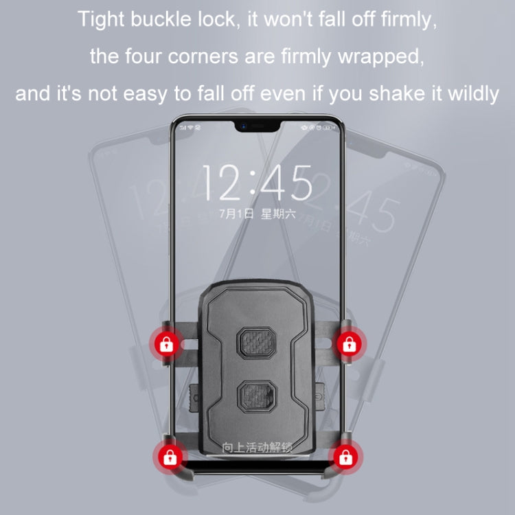 Mobile phone navigation bracket with secure four-corner phone grips, dark gray