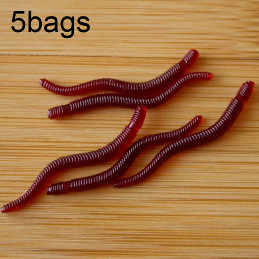 Red earthworm fake fishing lure, ribbed worm shapes (3)
