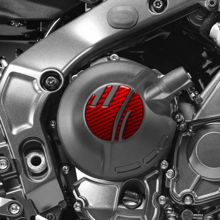 Engine cover decal set with red carbon-fiber pattern and curved stripe stickers