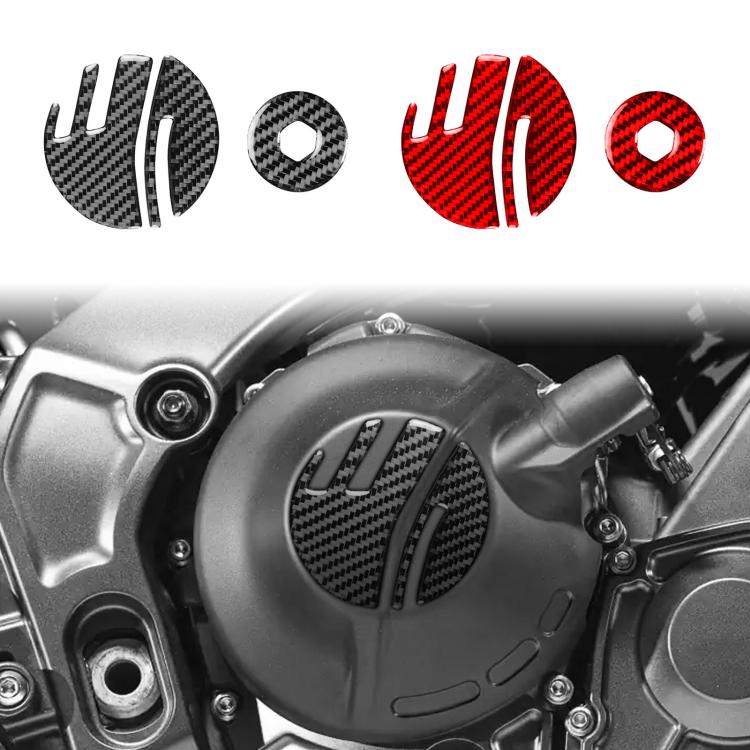 Set of engine cover decals: black carbon-fiber piece, round plug cutout, and red panel