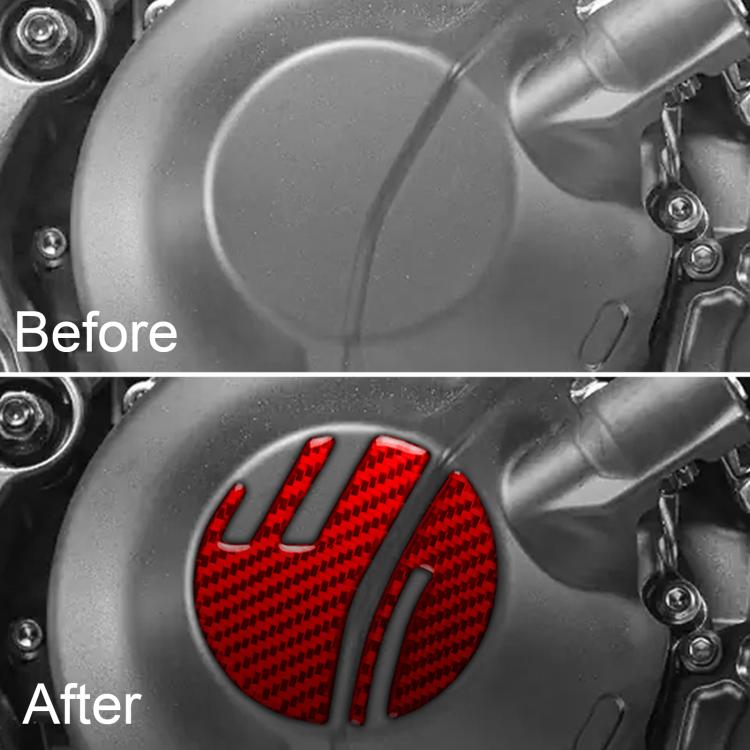 Engine cover decal applied: red carbon-fiber oval with black stripe cutouts