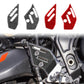 Carbon-fiber footpad sticker set showing black and red variants, four pieces
