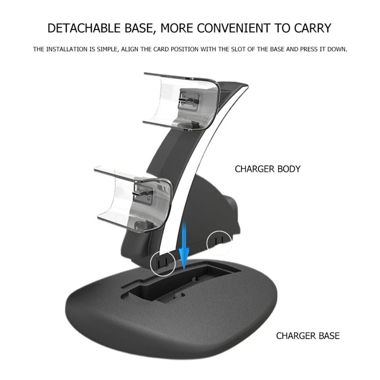 Black PS5 charging dock base with detachable stand and charging body view