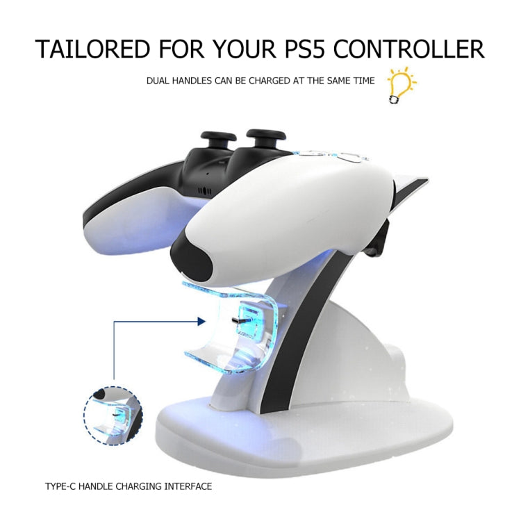 White PS5 controller charging dock holding two controllers on twin stands