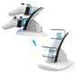 White PS5 controller charging dock with dual controllers and two illuminated charging slots