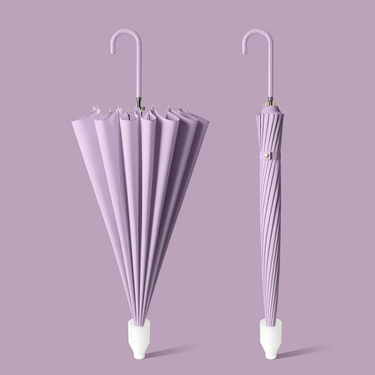 Light purple automatic long-handle umbrella set, open with rib panels and tip cover