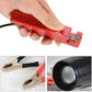 Red spark-plug sensor clip held in hand with attached black lead