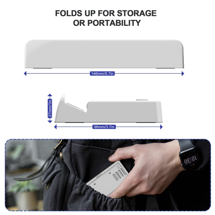Foldable desktop stand with base platform for handheld gaming devices