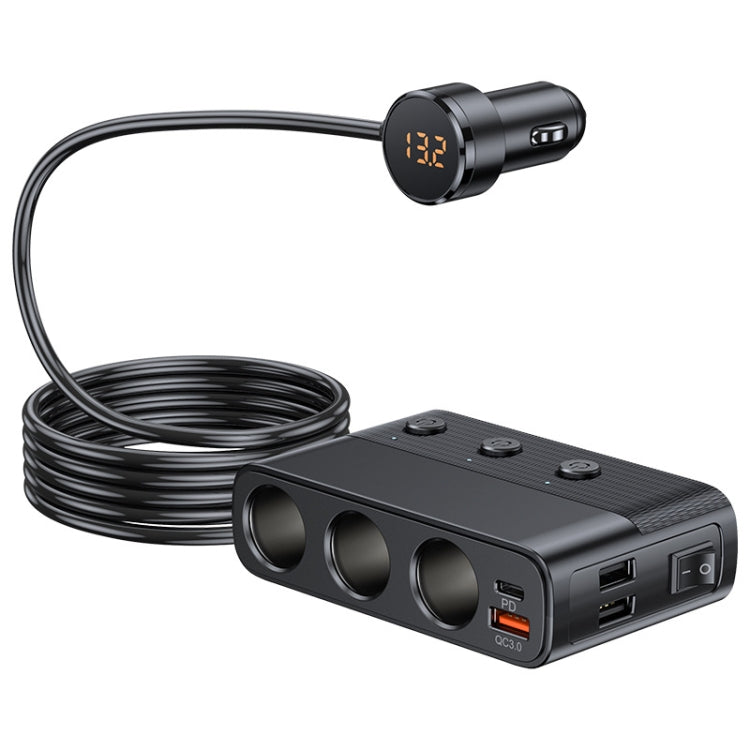 Car cigarette lighter USB charger with round voltage display and USB ports