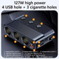 Black car cigarette lighter USB charger with USB ports and socket openings