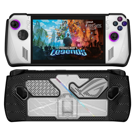 Protective game console case, black textured frame with transparent TPU front panel