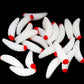 White plastic worm grubs with red-tipped beads, fake fishing bait