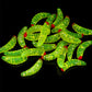 Green plastic worm grubs with red-tipped beads, fake fishing bait