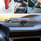 Silver car escape hammer mounted on console with U-shaped belt cutter