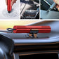 Red vehicle safety escape hammer with U-shaped belt cutter and base