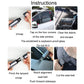 Instruction guide showing emergency escape hammer steps: uncap, notch, cut seat belt