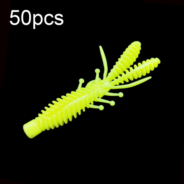 Set of 50 floating inverted shrimp baits, chartreuse yellow with multiple legs