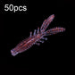 Set of 50 floating inverted shrimp baits, deep purple speckled with multiple legs